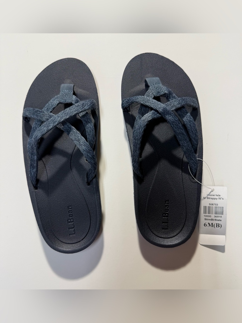 LL Bean Womens Maine Isle IV Strappy Flip Flops in Storm Blue/Slate size 6 NWT